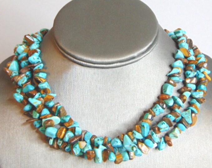 Womens Vintage Estate Turquoise & Tiger's Eye Necklace 110.4g E5935