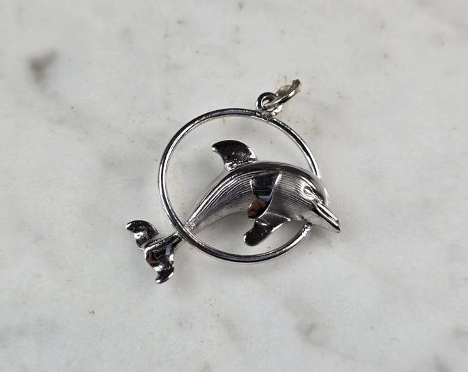 Womens Vintage Estate Sterling Silver Dolphin Pendant 1.5g E7066