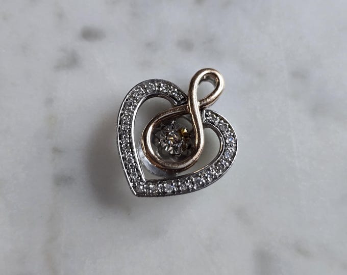 Womens Vintage Sterling Silver 10k Rose Gold Diamond Heart Pendant 2.0g E7485