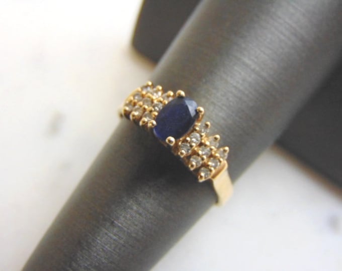 Womens Vintage Estate 14K Gold Sapphire Diamond Ring 2.5g E3531