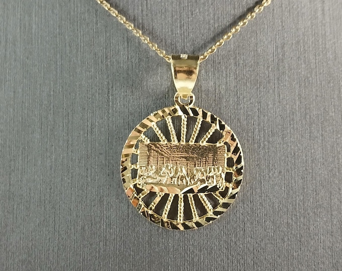 Sterling Silver Gold Tone Religious Last Supper Pendant Necklace 3.9g E3677