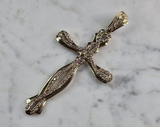 Womens Vintage Estate 10k Gold CZ Religious Crucifix Cross Pendant 11.4g E4210