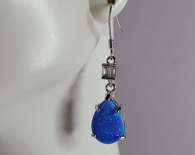 Womens Sterling Silver Modernist Blue Opal Earrings 3.4g E2862