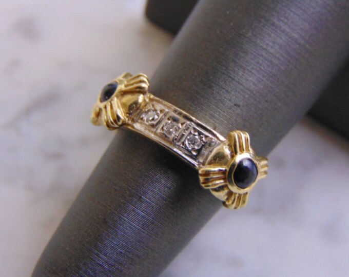 Women's Vintage Estate 14K Yellow Gold Sapphire & Diamond Ring, 5.6g E2198