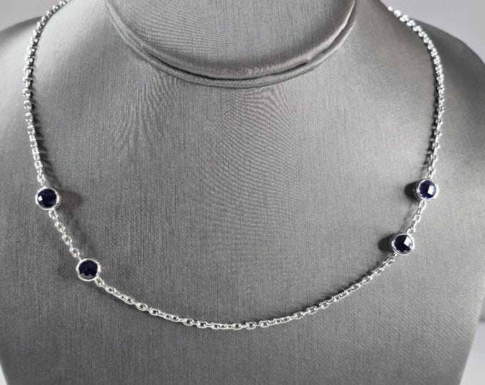 Womens Sterling Silver Sapphire Modernist Necklace 10.4g E3067
