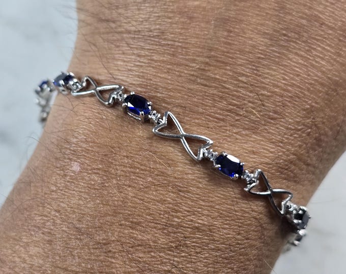 Womens Vintage Estate Sterling Silver Sapphire Modernist Bracelet 8.7g E7021
