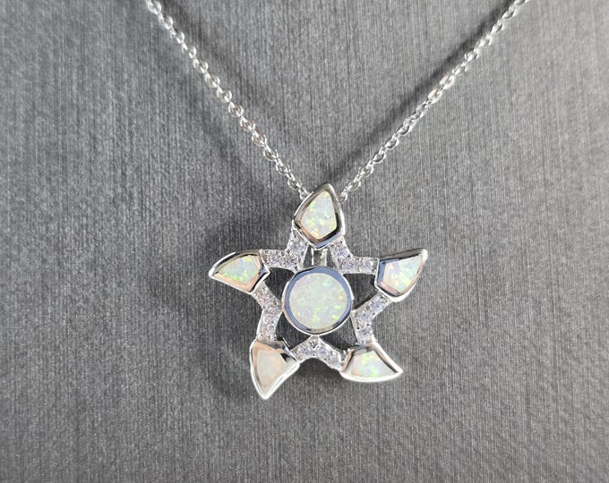 Womens Sterling Silver Starfish Opal Pendant Necklace 5.0g E3891