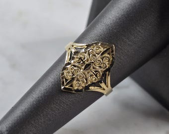 Womens 10K Yellow Gold Modernist Filigree Ring 1.5g E6798