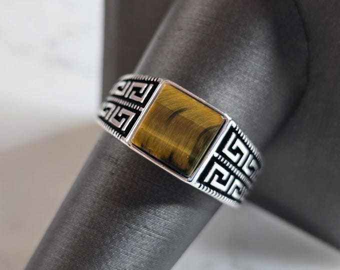 Mens Estate Sterling Silver Modernist Tigers Eye Ring 6.3g E4497
