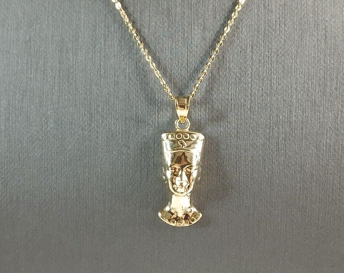 Womens Sterling Silver Gold Tone Queen Nefertiti Pendant Necklace 3.9g E3997