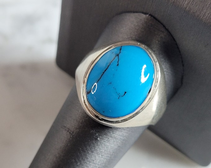 Mens Vintage Estate Sterling Silver Turquoise Modernist Ring 6.8g E2792