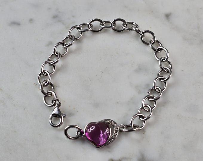 Womens Vintage Estate Sterling Silver Heart Charm Bracelet 9.6g E6674