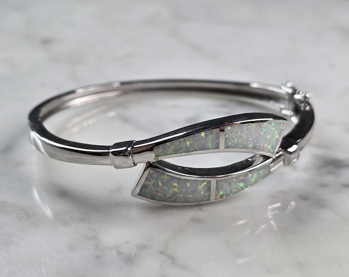 Womens Sterling Silver Modernist Opal Bangle Bracelet 17.3g E1406