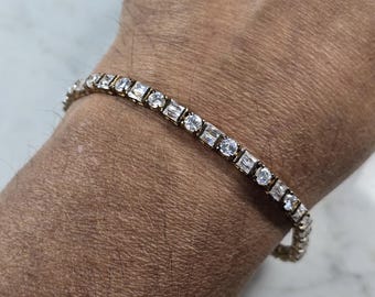Womens Vintage Estate Sterling Silver CZ Gold Tone Tennis Bracelet 13.7g E4961