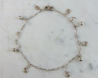 Womens Vintage Estate Sterling Silver Charm Bracelet 6.1g E2468