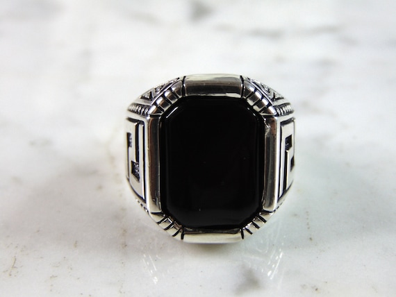 Mens Vintage Estate Sterling Silver Onyx Ring 13.… - image 2