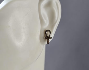 Pr of Womens Vintage Estate Sterling Silver Ankh Cross Stud Earrings 0.3g E7298