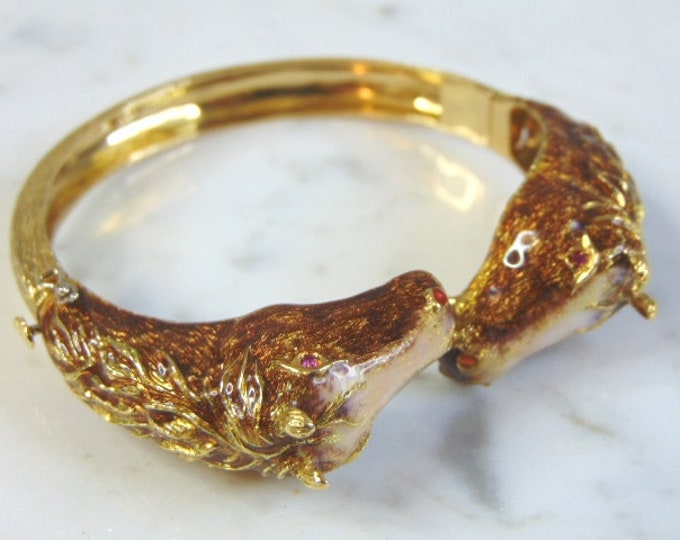 Womens Vintage Estate 18K Gold & Enamel Horses Bracelet 48.9g E3101