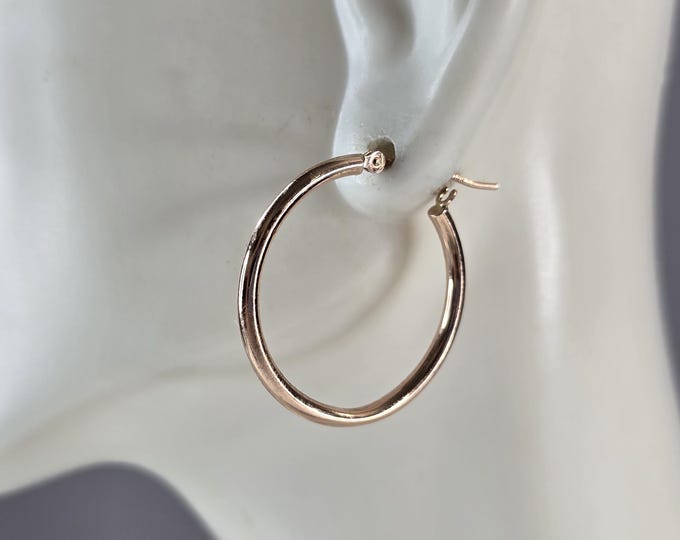 Pr Womens Vintage Estate 14K Rose Gold Hoop Earrings, 1.1g E4258