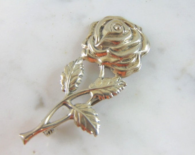 Womens Vintage Estate Lang Sterling Silver Rose Brooch 5.1g E893