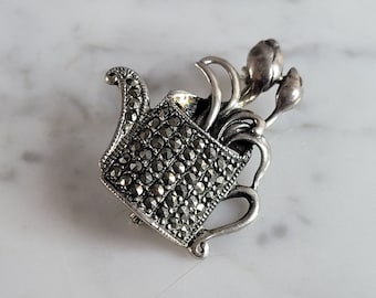 Womens Vintage Estate Sterling Silver Flower Brooch 6.4g E3552