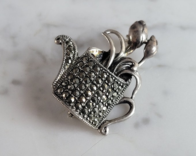 Womens Vintage Estate Sterling Silver Flower Brooch 6.4g E3552