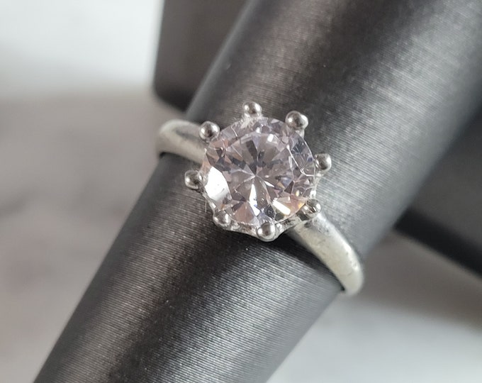 Womens Estate Sterling Silver Modernist CZ Ring 2.6g E6621