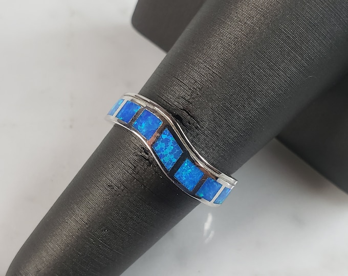 Womens Estate Sterling Silver Modernist Blue Opal Ring 4.3g E6450