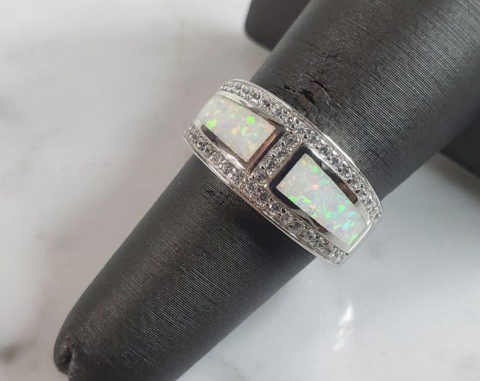Womens Sterling Silver Modernist Opal Ring 4.9g E2129