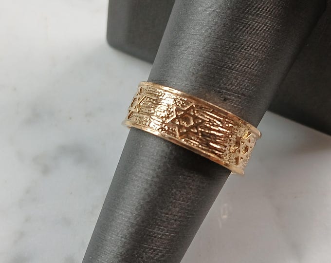 Mens Sterling Silver Gold Tone Judaica Jewish Star of David Ring 4.3g E3993