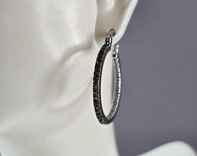 Womens Vintage Estate Sterling Silver Garnet Hoop Earrings 7.0g E1152