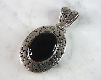 Womens Vintage Estate Sterling Silver Onyx Pendant 12.3g E2645