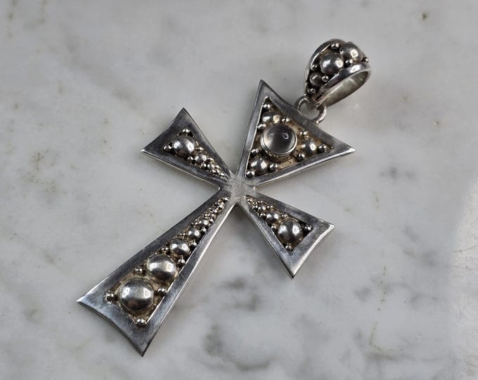 Womens Sterling Silver Religious Brutalist Modernist Cross Pendant 16.7g E5545