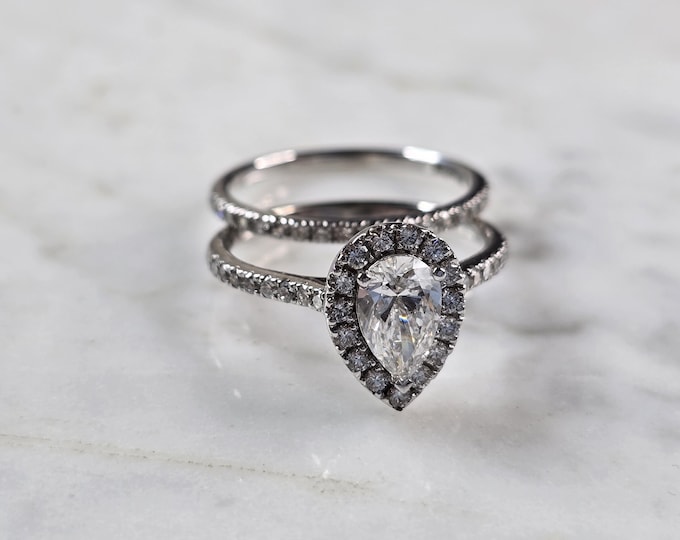 Womens Estate 14k White Gold Lab Diamond Ring Set 5.2g #E6228
