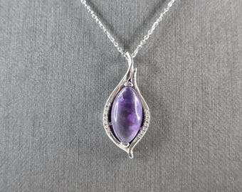 Womens Estate Sterling Silver Amethyst Pendant Necklace 5.2g E6529