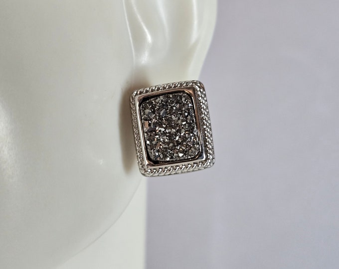 Womens Vintage Estate Sterling Silver Druzy Earrings 4.8g E7649
