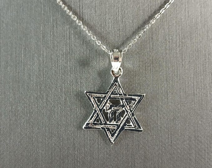 Sterling Silver Jewish Judaica Star of David Chai Pendant Necklace, 2.5g E6896