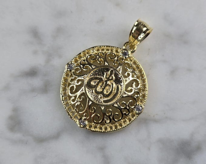 Sterling Silver Gold Tone CZ Muslim Allah Pendant 3.1g E3840
