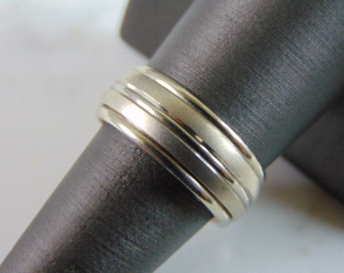 Mens Vintage Estate 14K White Gold Wedding Band Ring, 10.0g E3425