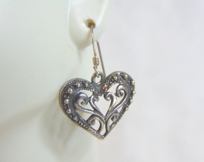Womens Vintage Estate Sterling Silver Dangle Heart Earrings 5.0g E5710