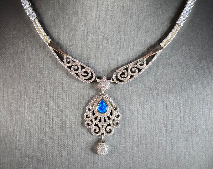 Womens Estate Sterling Silver Modernist Opal Necklace 26.7g E7694