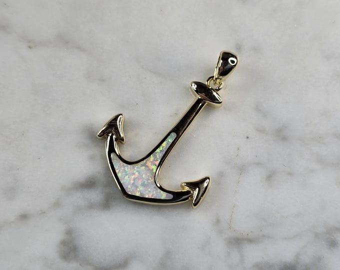 Womens Sterling Silver Gold Tone Opal Anchor Pendant 3.0g E7155