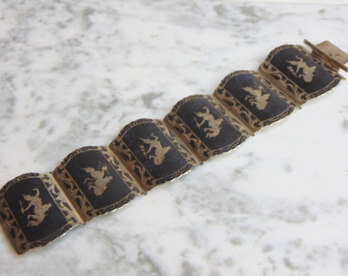 Heavy Vintage Estate .925 Sterling Silver Siam Bracelet, 54.3g E4885