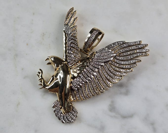 Mens Vintage Estate 10K Yellow Gold Diamond Eagle Pendant 15.9g E4216