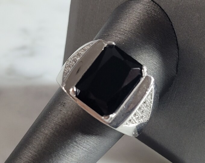 Mens Estate Sterling Silver Modernist Onyx Ring 11.0g E3748