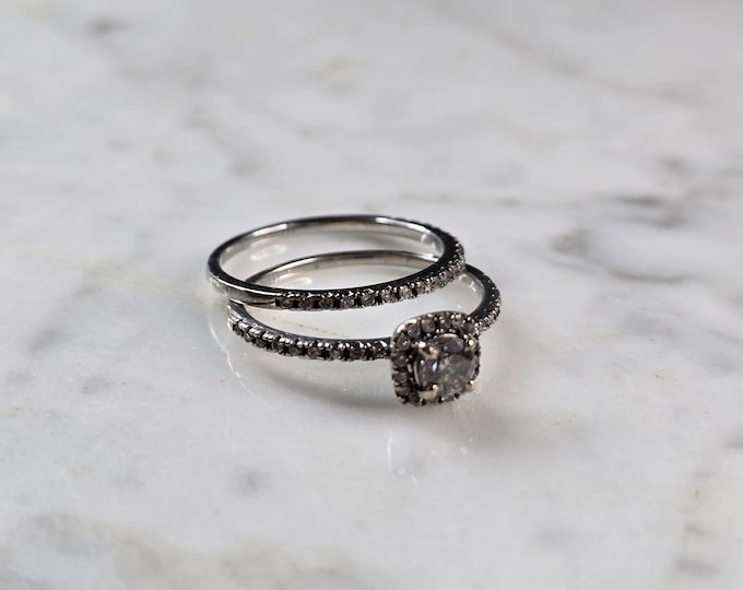 Womens Vintage Estate 10K White Gold Diamond Ring Set, 2.8g E5857