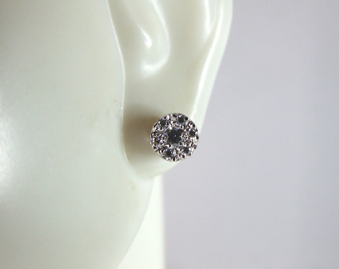 Womens Vintage Estate Sterling Silver CZ Stud Earrings 1.2g E5358
