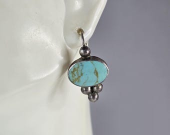 Womens Vintage Estate Sterling Silver Southwestern Turquoise Earrings 4.5g E523
