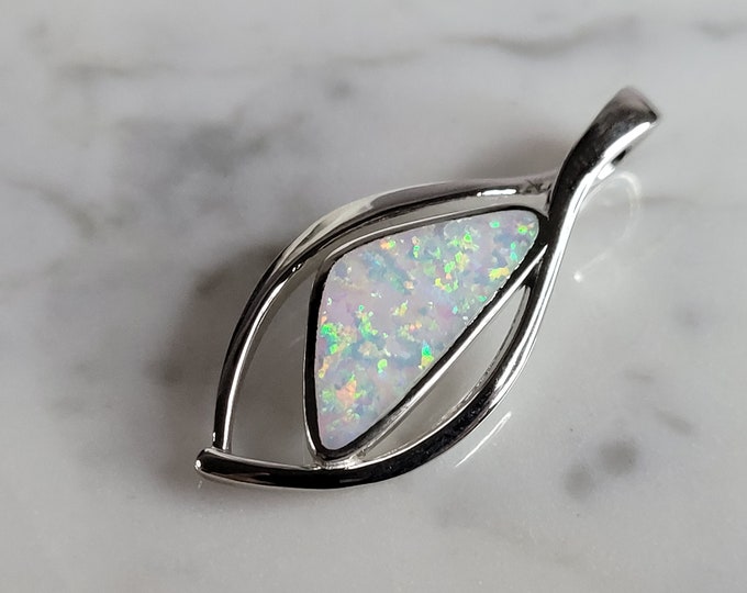 Womens Sterling Silver Opal Modernist Pendant 4.8g E2870