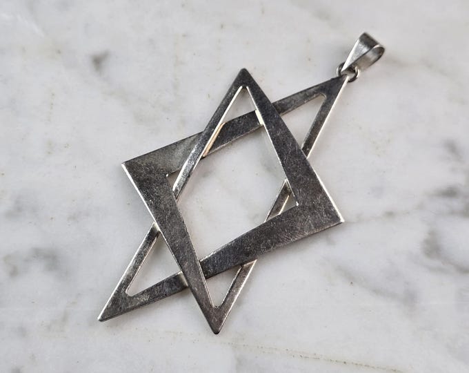 Sterling Silver Jewish Star of David Modernist Pendant Necklace 6.9g E3045
